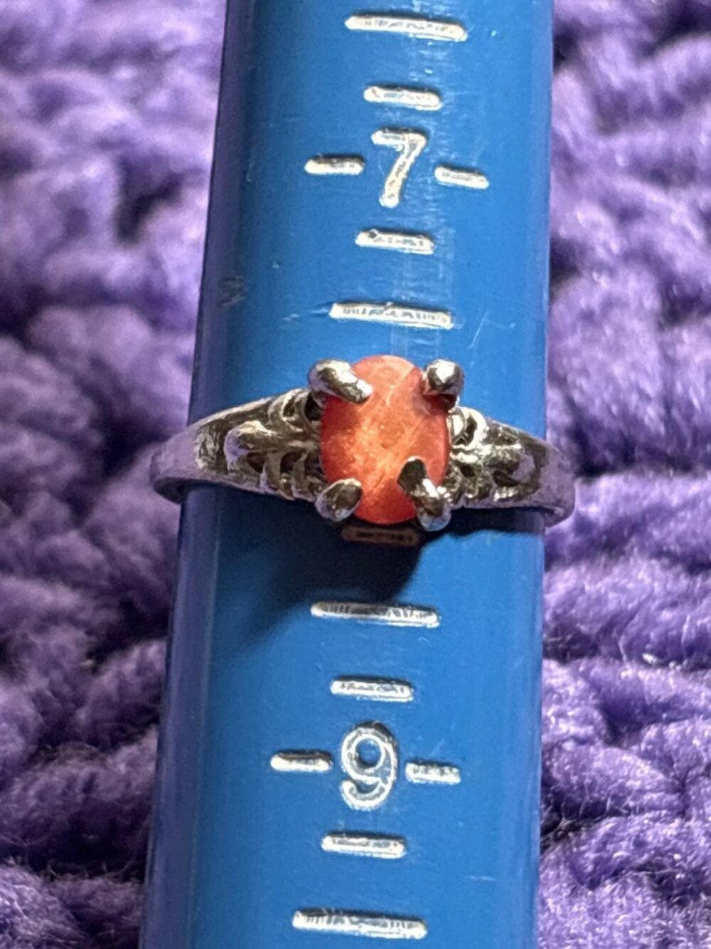Silvertone Pink Rhinestone Ring Size 8